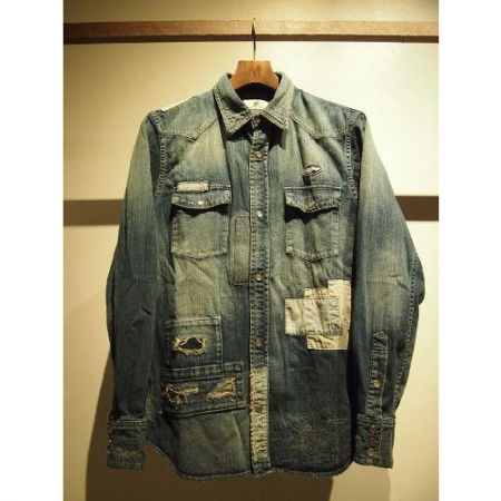 M エム デニムシャツ / hand repair western denim shirts indigo light