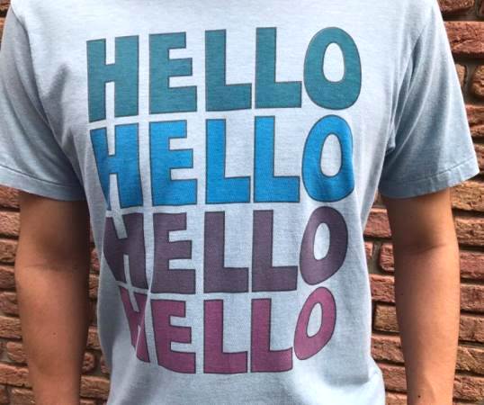M エム Tシャツ / crew neck t-shirts (HELLO) sax