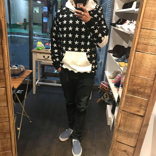 M エム パーカー / sweat pull over hoodie (star pattern) black